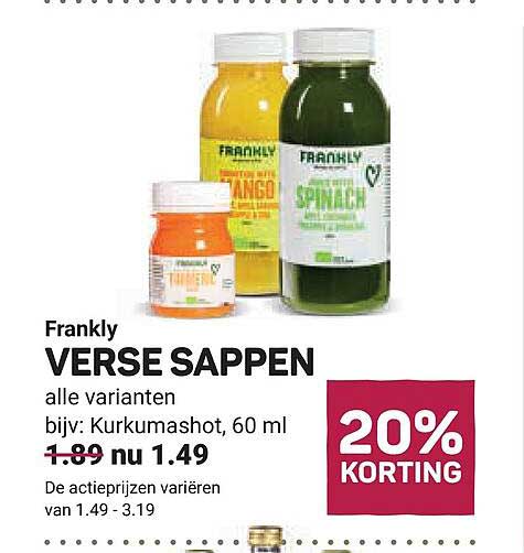 Frankly VERSE SAPPEN alle varianten 20% KORTING