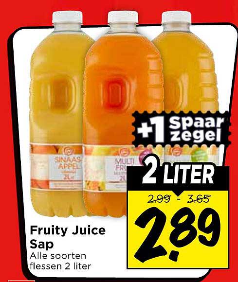 Fruity Juice Sap Alle soorten flessen 2 liter +1 spaar zegel 2 LITER