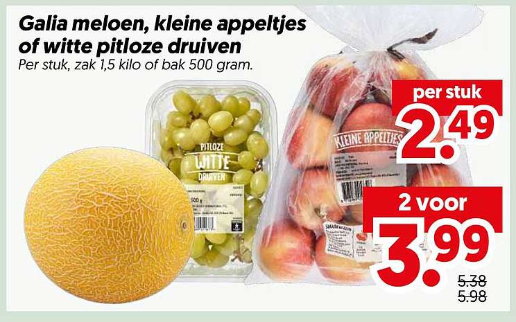 Galia meloen, kleine appeltjes of witte pitloze druiven