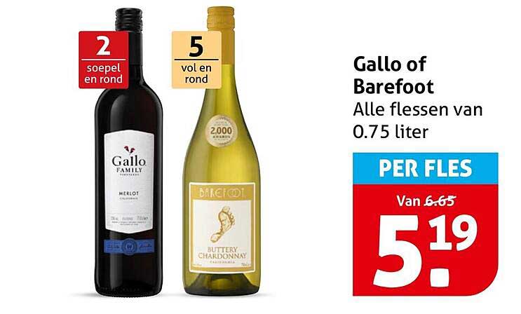 Gallo of Barefoot Alle flessen van 0.75 liter PER FLES