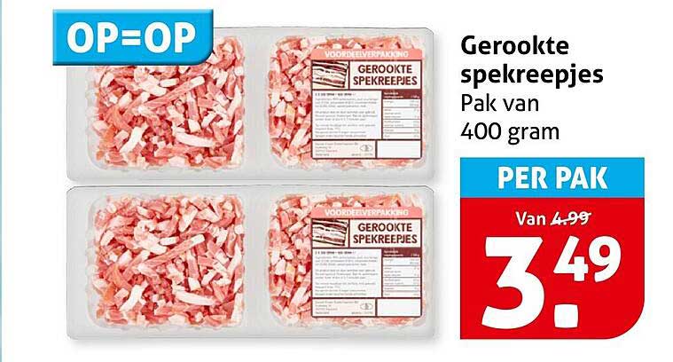 Gerookte spekreepjes Pak van 400 gram PER PAK