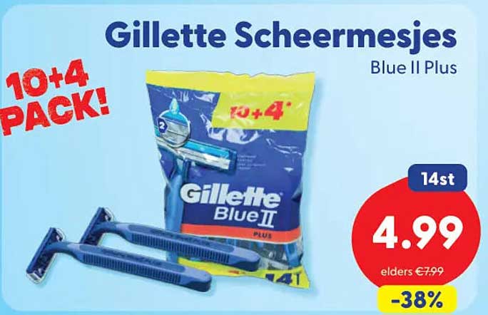Gillette Scheermesjes Blue II Plus 10+4 PACK!