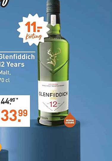 Glenfiddich 12 Years Malt 70 cl 11,- korting