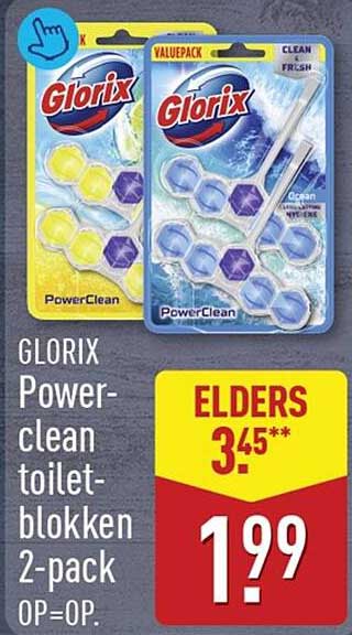 GLORIX Power-clean toilet-blokken 2-pack 0P=OP.