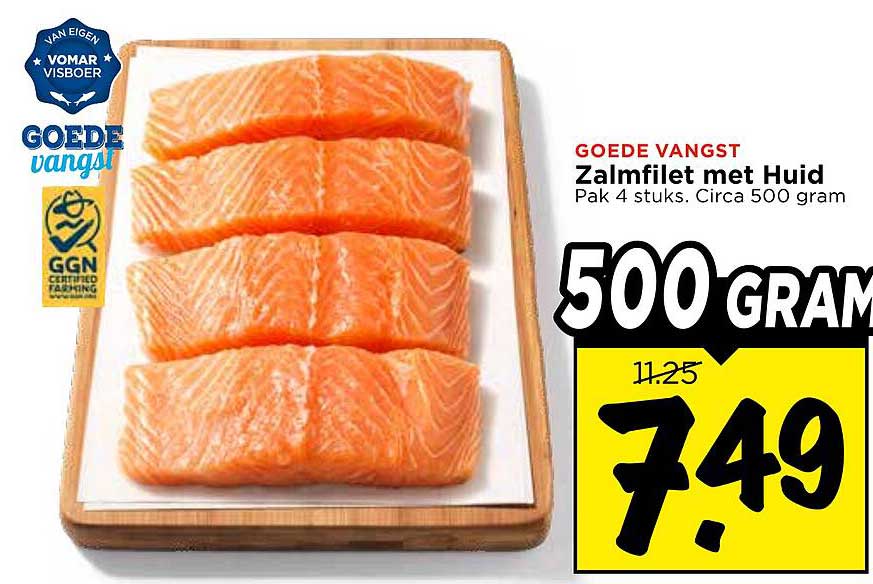 Goede vangst Zalmfilet met Huid Pak 4 stuks. Circa 500 gram