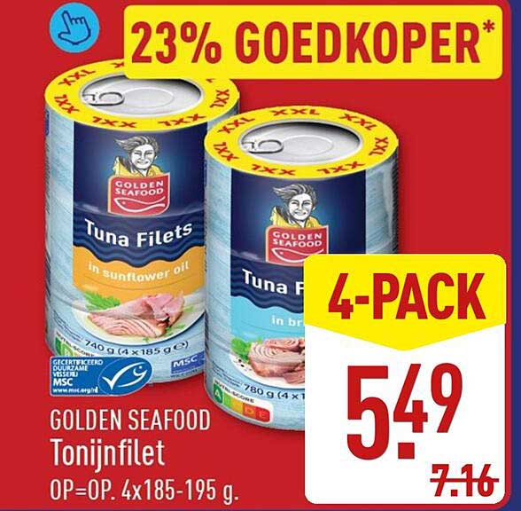 GOLDEN SEAFOOD Tonijnfilet 4-PACK 23% GOEDKOPER*