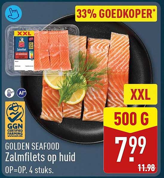 GOLDEN SEAFOOD Zalmfilets op huid XXL 500 G 33% GOEDKOPER*
