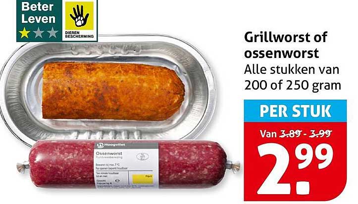 Grillworst of ossenworst Alle stukken van 200 of 250 gram PER STUK