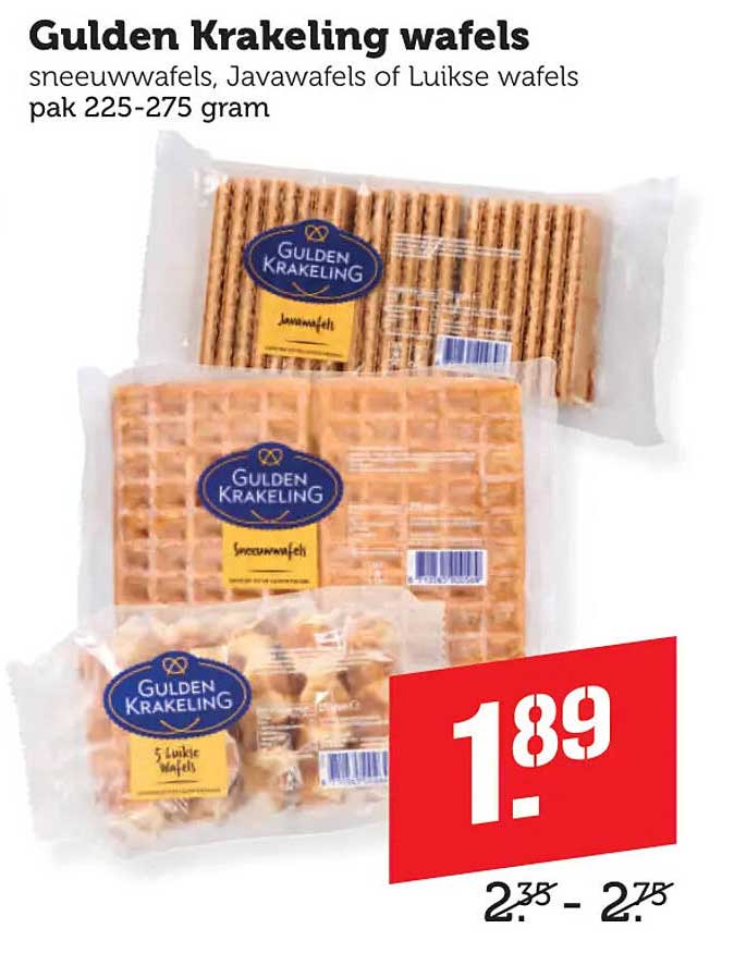 Gulden Krakeling wafels sneeuwwafels, Javawafels of Luikse wafels pak 225-275 gram