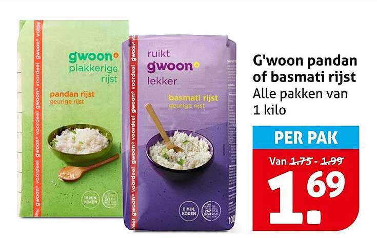 G'woon pandan of basmati rijst Alle pakken van 1 kilo PER PAK