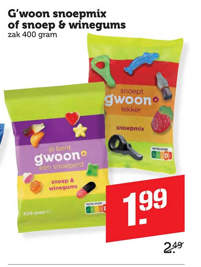 G'woon snoepmix of snoep & winegums zak 400 gram