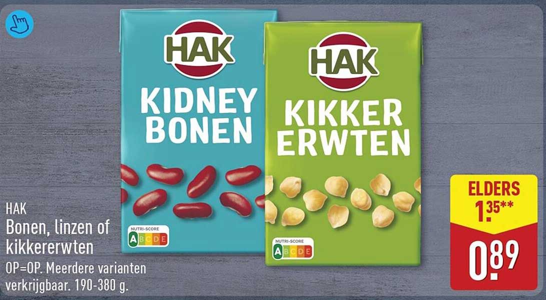 HAK Bonen, linzen of kikkererwten OP=OP Meerdere varianten verkrijgbaar. 190-380 g.