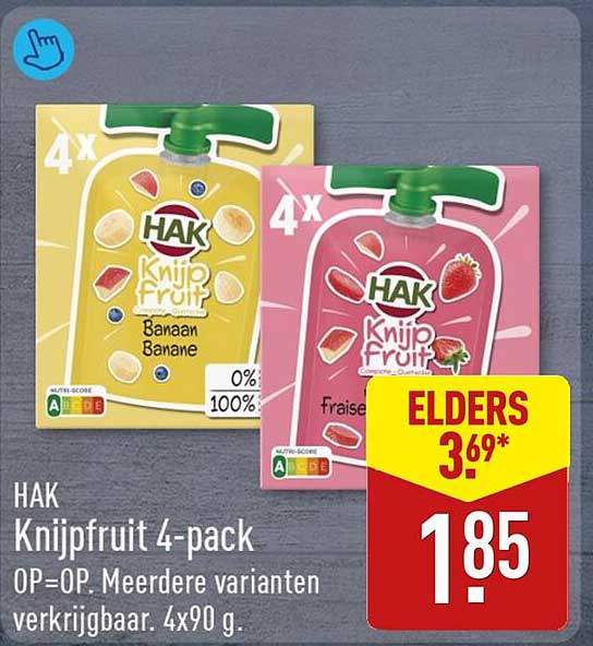 HAK Knijpfruit 4-pack OP=OP. Meerdere varianten verkrijgbaar. 4x90 g.
