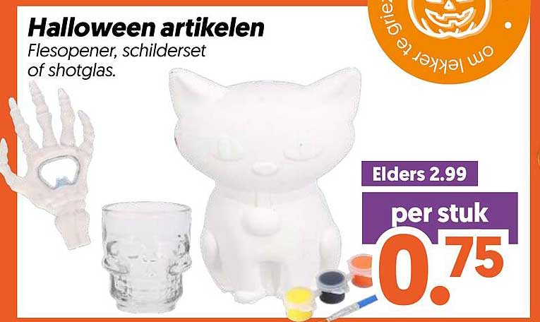 Halloween artikelen Flesopener, schilderset of shotglas. per stuk