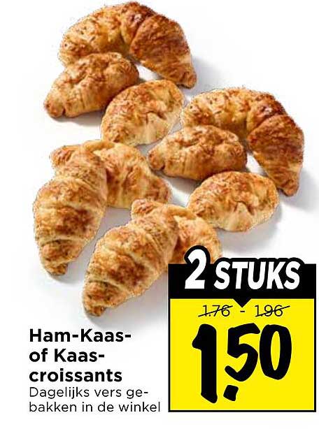 Ham-Kaas- of Kaas-croissants 2 stuks