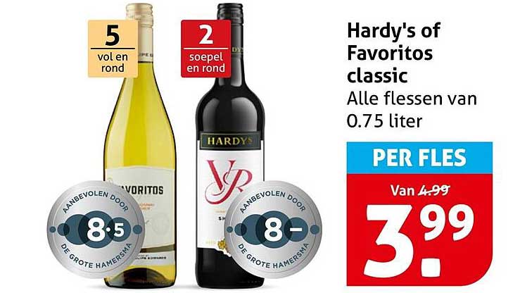 Hardy's of Favoritos classic Alle flessen van 0.75 liter PER FLES