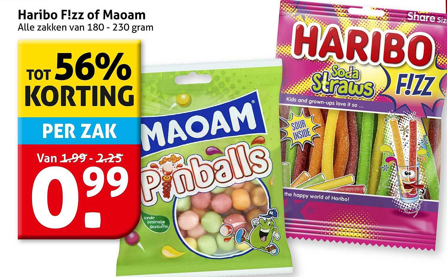 Haribo Flzz of Maoam Alle zakken van 180 - 230 gram TOT 56% KORTING PER ZAK