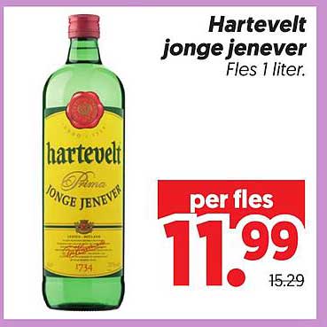 Hartevelt jonge jenever Fles 1 liter.