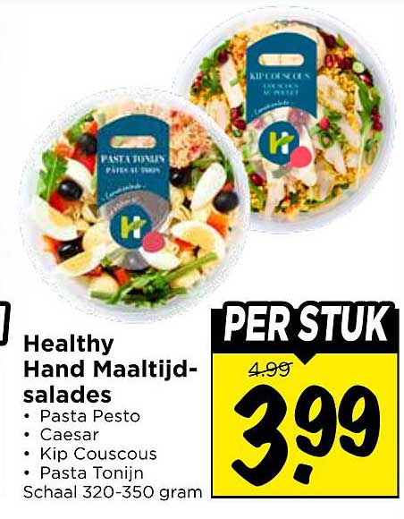 Healthy Hand Maaltijdsalades Pasta Pesto Caesar Kip Couscous Pasta Tonijn Schaal 320-350 gram PER STUK