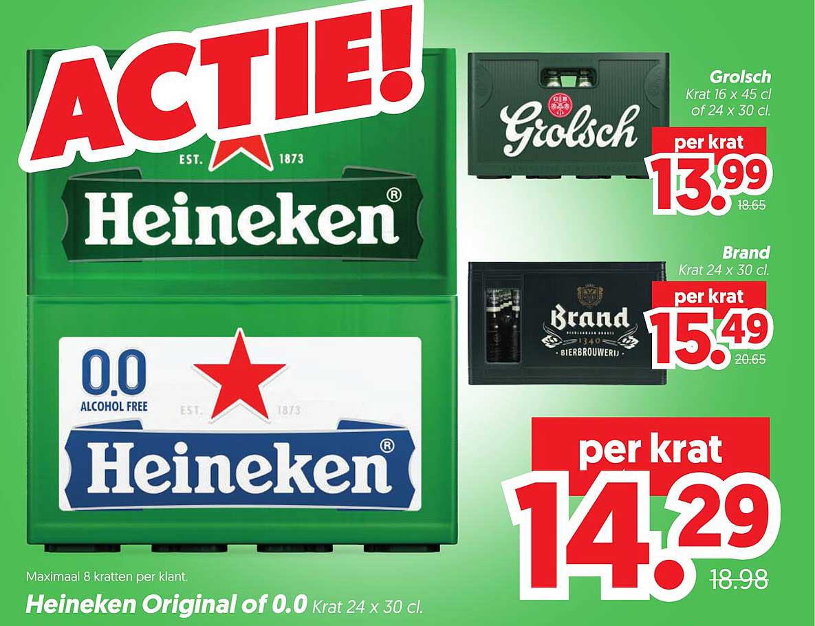 Heineken Original of 0.0 Krat 24 x 30 cl. per krat