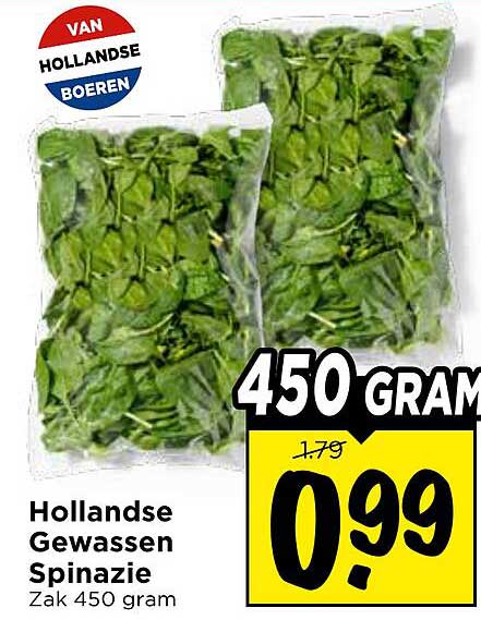 Hollandse Gewassen Spinazie Zak 450 gram