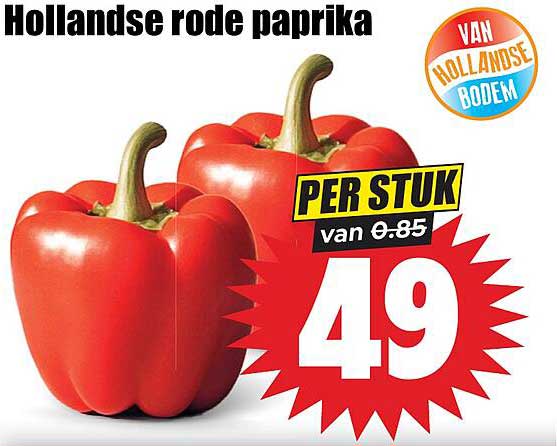 Hollandse rode paprika PER STUK van €0.85