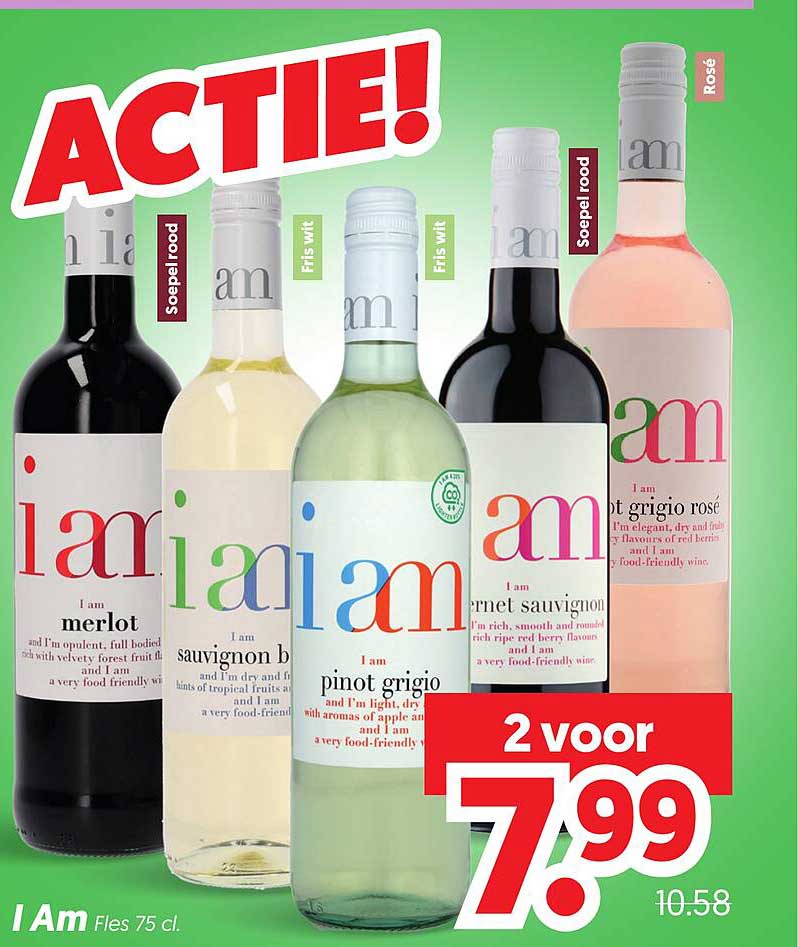 I Am Fles 75 cl. 2 voor 7.99