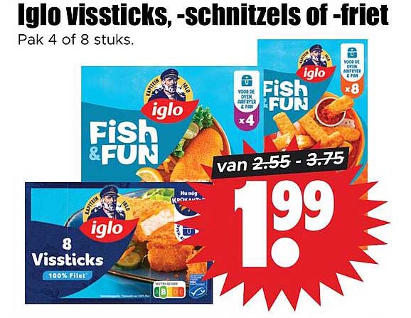 Iglo vissticks,- schnitzels of -friet