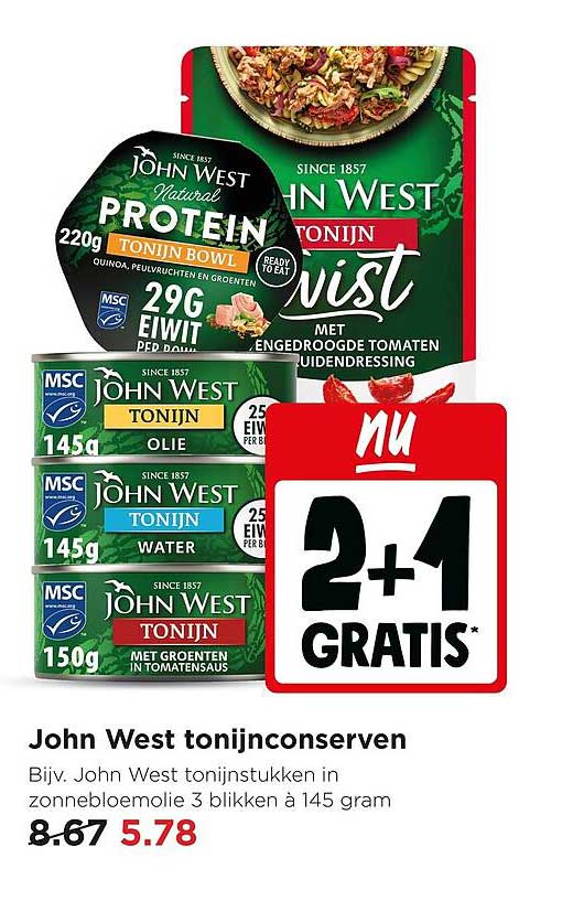 John West tonijnconserven 2+1 gratis