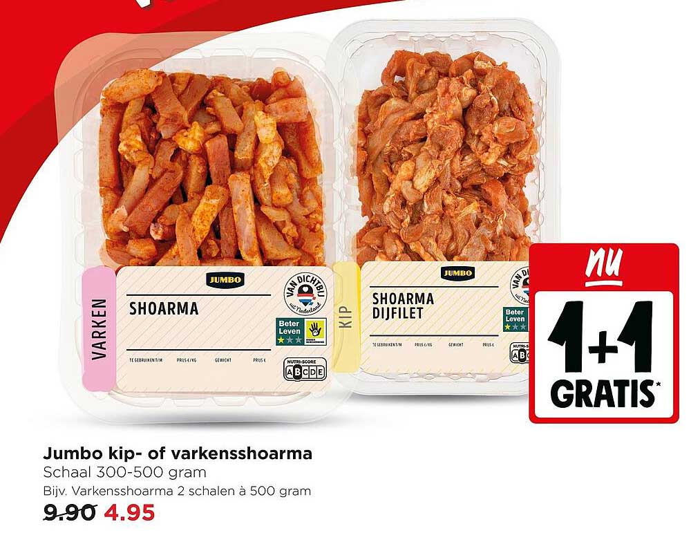 Jumbo kip- of varkensshoarma 1+1 gratis