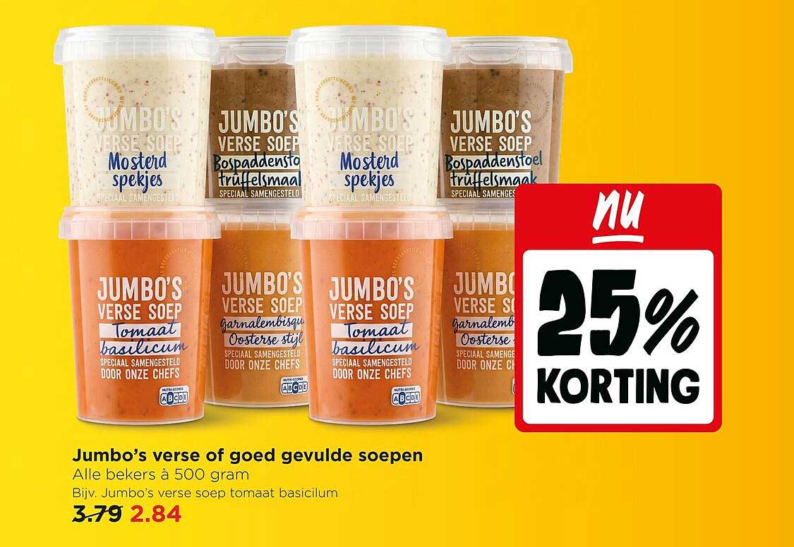 Jumbo’s verse of goed gevulde soepen 25% korting