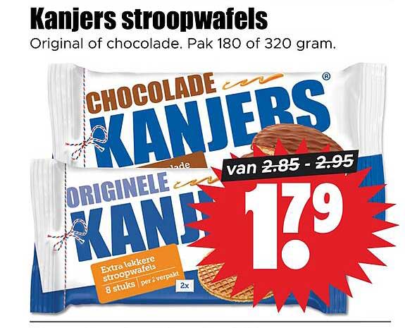 Kanjers stroopwafels Original of chocolade. Pak 180 of 320 gram.