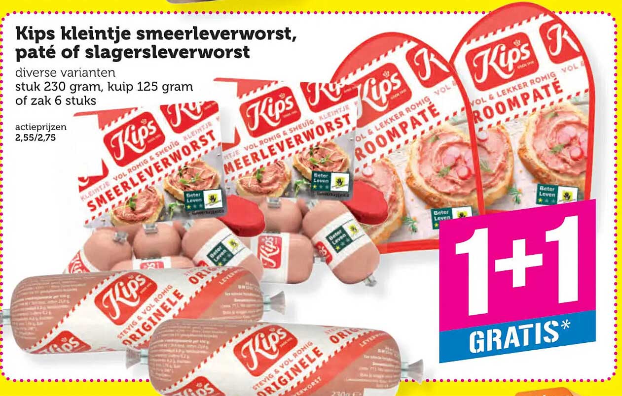Kips kleintje smeerleverworst, paté of slagersleverworst 1+1 GRATIS*
