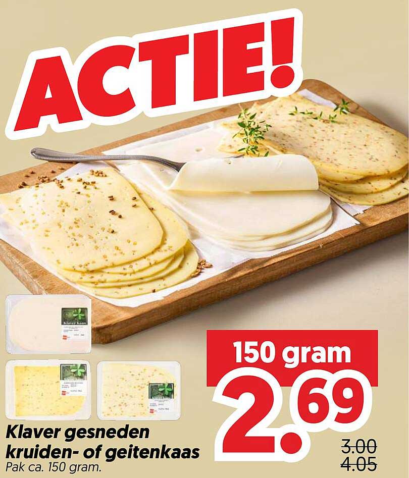 Klaver gesneden kruiden- of geitenkaas 150 gram