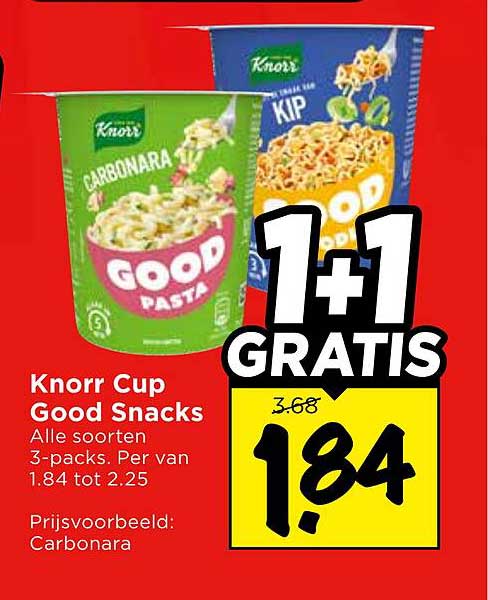 Knorr Cup Good Snacks Alle soorten 3-packs. Per van 1.84 tot 2.25 1+1 GRATIS