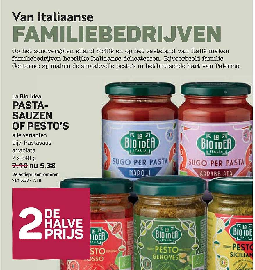 La Bio Idea pasta-sauzen of pesto's 2e halve prijs