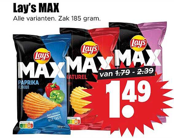 Lay's MAX Alle varianten. Zak 185 gram.
