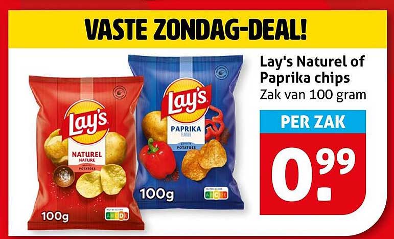 Lay's Naturel of Paprika chips Zak van 100 gram