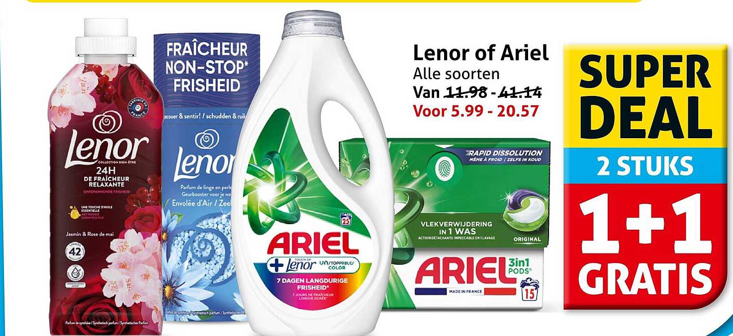 Lenor of Ariel Alle soorten 1+1 gratis