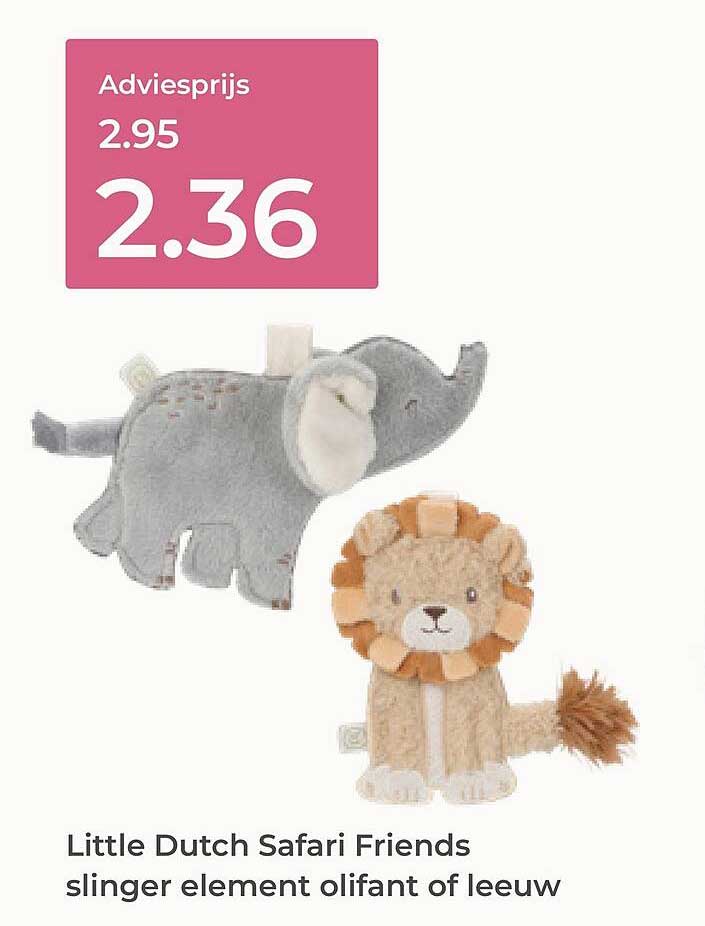Little Dutch Safari Friends slinger element olifant of leeuw