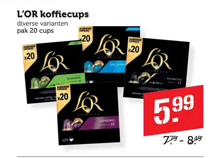 L'OR koffiecups diverse varianten pak 20 cups