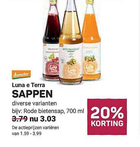 Luna e Terra SAPPEN diverse varianten bijvoorbeeld: Rode bieten sap, 700 ml 20% KORTING