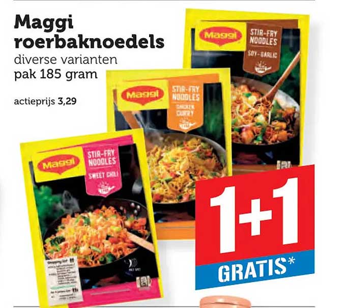 Maggi roerbaknoedels diverse varianten pak 185 gram 1+1 gratis