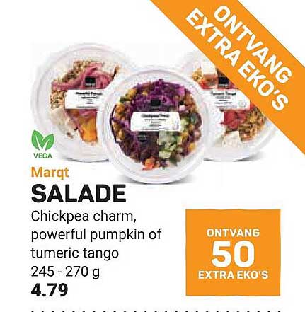 Marqt SALADE Chickpea charm, powerful pumpkin of tumeric tango 245 - 270 g ONTVANG 50 EXTRA EKO'S