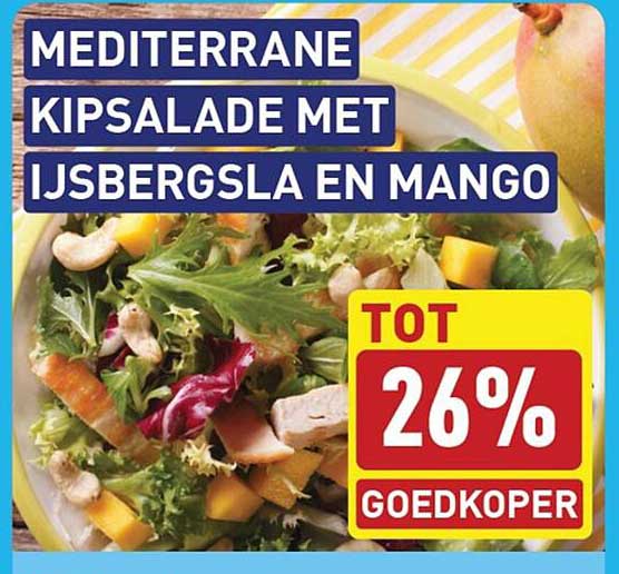 Mediterrane kipsalade met ijsbergsla en mango TOT 26% goedkoper