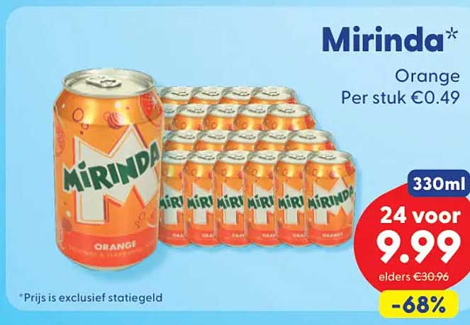 Mirinda Orange 330ml 24 voor 9.99 -68%