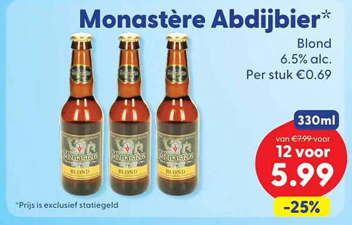 Monastère Abdijbier Blond 6.5% alc. 330ml -25%