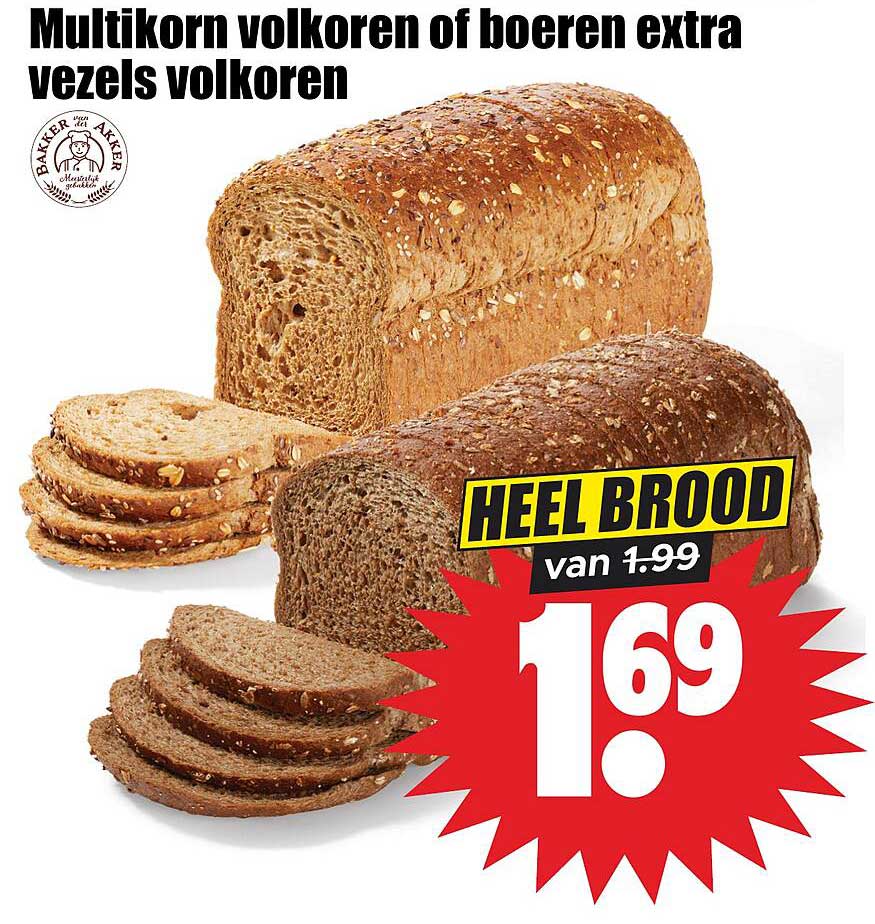 Multikorn volkoren of boeren extra vezels volkoren HEEL BROOD