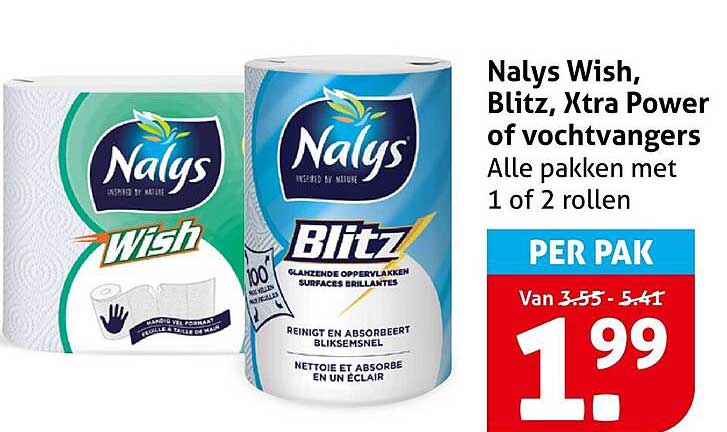 Nalys Wish, Blitz, Xtra Power of vochtdangers Alle pakken met 1 of 2 rollen PER PAK