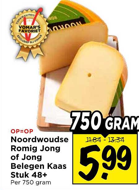 Noordwoudse Romig Jong of Jong Belegen Kaas Stuk 48+